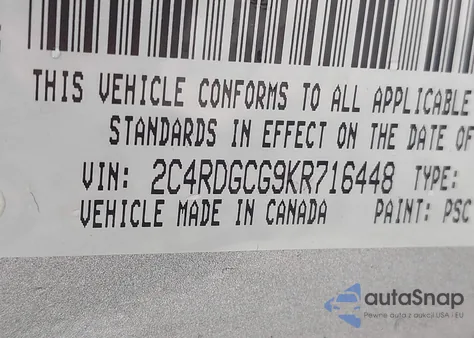 2019 Dodge Grand Caravan Sxt from USA, damaged, VIN 2C4RDGCG9KR716448